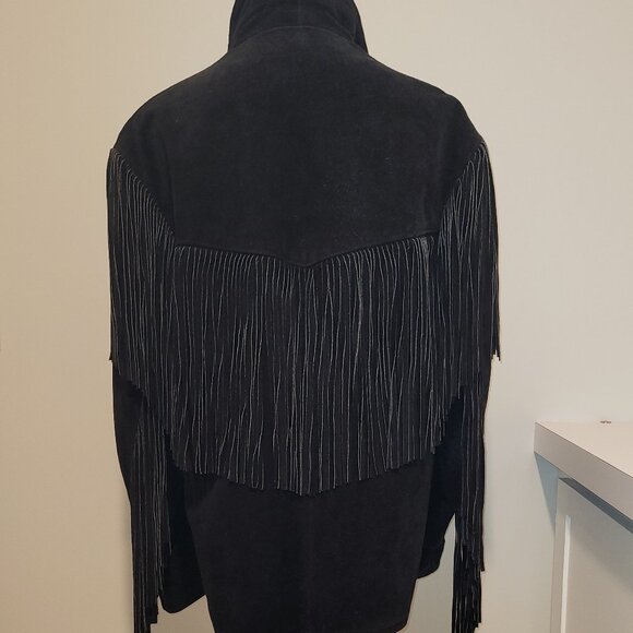 Authentic SCHOTT WESTERN SUEDE FRINGE JACKET Made in USA Black Men's Size 44 - Picture 4 of 12